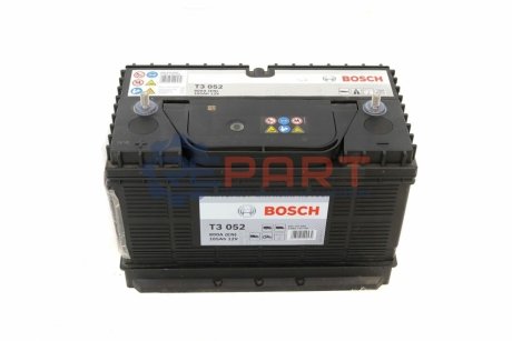Акумулятор 105Ah-12v (T3052) (330x172x240),L,EN800 клеми тонкі по центру BOSCH 0092T30520 (фото 1)
