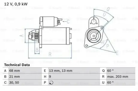 Стартер (12В, 0,9кВт, відновлений) MINI (R50, R53), (R52) 1.6 06.01-07.08 Bosch 0986018840