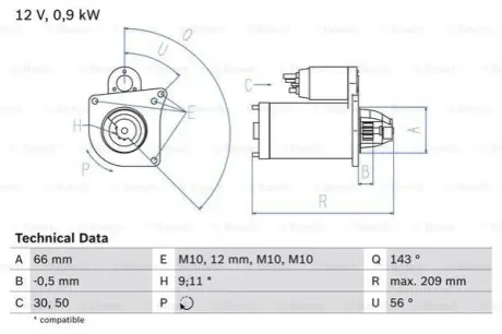 Стартер (12В, 0,9кВт, відновлений) RENAULT AVANTIME, CLIO II, CLIO III, ESPACE III, ESPACE IV, GRAND SCENIC II, LAGUNA, LAGUNA I, LAGUNA II, LAGUNA III, MEGANE I, MEGANE I CLASSIC 1.8/2.0 04.98 Bosch 0986018860