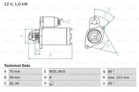 Стартер (12В, 1кВт, відновлений) SUZUKI GRAND VITARA II, IGNIS I, IGNIS II, JIMNY, LIANA, SWIFT III, SWIFT IV, SX4, WAGON R, WAGON R+ 1.3/1.5/1.6 10.00 Bosch 0986023230