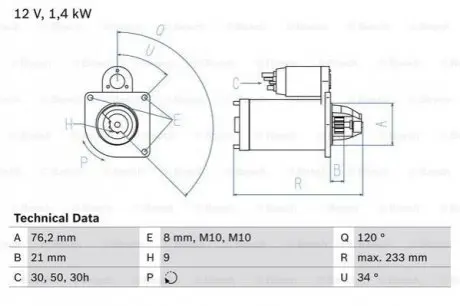 Стартер (12В, 1,2кВт, відновлений) BMW 3 (E36), 3 (E46), 5 (E34), 5 (E39), 5 (E60), 5 (E61), 7 (E38), 7 (E65, E66, E67), X3 (E83), Z3 (E36), Z4 (E85) 1.6-3.2 03.90-12.10 Bosch 0986026220