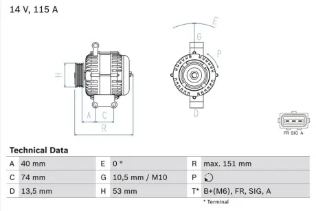 Генератор (14В, 115А, відновлений) FORD FOCUS II, MONDEO III JAGUAR X-TYPE I 1.8-3.0 10.00-07.11 Bosch 0986049460