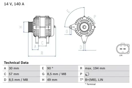 Генератор (14В, 140А, відновлений) AUDI A1, A1 CITY CARVER, A3, Q2, Q3 SEAT ALHAMBRA, ATECA, IBIZA IV, IBIZA IV SC, IBIZA IV ST, LEON, LEON SC, LEON ST, TOLEDO IV SKODA FABIA III 1.0-1.5 04.12 Bosch 0986083170