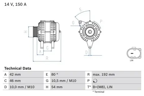 Генератор (14В, 150А, відновлений) VOLVO C30, S40 II, S60 II, S80 II, V40, V50, V60 I, V70 III FORD B-MAX, C-MAX II, ECOSPORT, FIESTA VI, FOCUS III, GALAXY II, GALAXY MK II 1.0-2.0D 05.06 Bosch 0 986 084 230