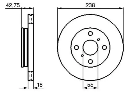 Диск гальмівний передн Лів/Прав TOYOTA PASEO, STARLET, TERCEL 1.0/1.3/1.5 12.89-09.99 Bosch 0986478438