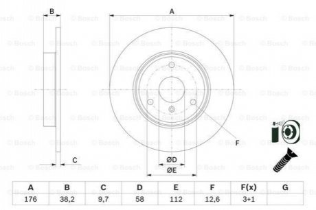 DB Гальмівний диск передній Smart Fortwo -07,City-Coupe -04,Roadster -05 BOSCH 0986479E74 (фото 1)