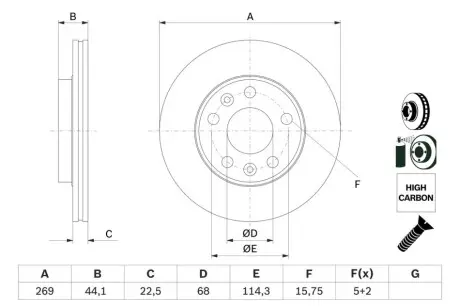 Диск гальмівний передн Лів/Прав DACIA DUSTER NISSAN TERRANO RENAULT DUSTER, KAPTUR, MEGANE IV 1.0-2.0 04.10 Bosch 0986479F65