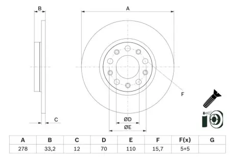 TARCZA HAM. JEEP T. CHEROKEE 2,0-2,2 CRD2,4-3,2 4X4 14- Bosch 0 986 479 G21