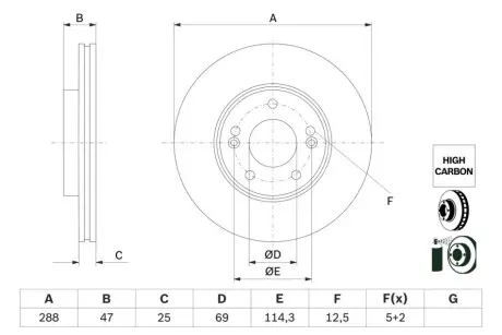 Диск гальмівний передн Лів/Прав HYUNDAI I10 I, I30 KIA CEED, PROCEED 1.0-2.0 12.07 Bosch 0986479G24 Купити в Україні