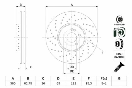 Тормозной диск передний лев/прав BOSCH 0986479G38