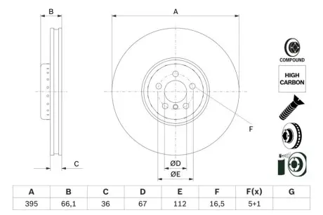 Двочастинний гальмівний диск передн Прав BMW 7 (G11, G12), 8 (G14, F91), 8 (G15, F92), 8 GRAN COUPE (G16, F93), X4 (G02, F98), X5 (G05), X5 (G05, F95), X6 (G06, F96), X7 (G07) 2.0D-6.75 12.16 Bosch 0986479H12