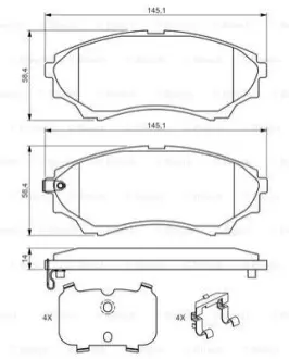 Комплект гальмівних колодок передн, FORD RANGER MAZDA B-SERIE, BT-50 2.5D/3.0D 06.99 Bosch 0986494587 Купити в Україні