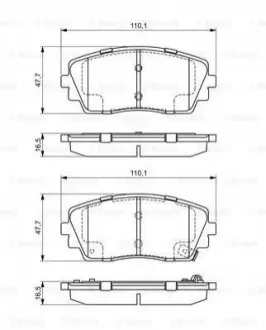 Комплект гальмівних колодок передн (з шумопоглинаючою пластиною), KIA PICANTO II 1.0/1.0LPG/1.2 05.11-03.17 Bosch 0986494688 Купити в Україні