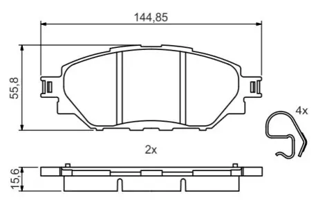 Комплект гальмівних колодок передн, TOYOTA HILUX VIII 2.4D/2.8D 05.15 Bosch 0986495425