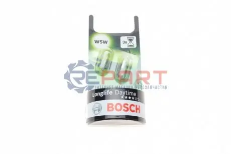 Лампа (упаковка-блістер 2шт) W5W 12В 5Вт Longlife Daytime Bosch 1 987 301 052 Купити в Україні