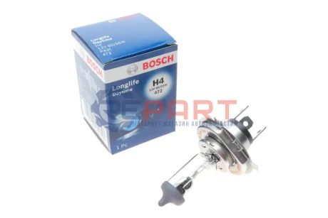 Лампа (картон 1шт) H4 12В 60/55Вт P43T 2х довший термін служби Longlife Daytime Bosch 1 987 302 048 Купити в Україні