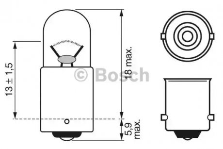 Автолампа Pure Light T2W BA9s 2 W прозрачная BOSCH 1987302212 (фото 1)