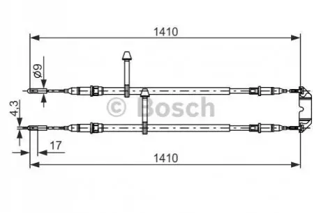 Трос стояночного гальма задн/середн Лів/Прав (1410мм/1410мм) SAAB 9-5 1.9D-3.0D 09.97-12.09 Bosch 1987477245