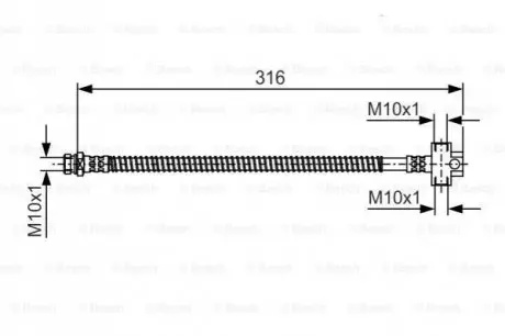 Гальмівний шланг гнучкий задн (довжина 316мм, M10x1/M10x1) HYUNDAI TERRACAN 2.5D/2.9D/3.5 11.01-12.06 Bosch 1987481A65 Купити в Україні