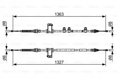 BOSCH FORD трос ручного тормоза задн. 1360/1195+1360/1195 мм B-MAX 12-, FIESTA VI Bosch 1987482453 Купить в Украине