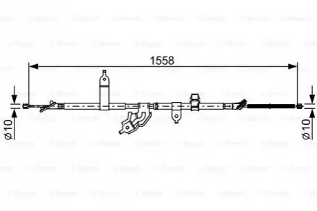 Трос стояночного гальма задн Лів (1558мм) TOYOTA YARIS, YARIS / VIOS 1.0-1.5 08.05-12.14 Bosch 1987482512 Купити в Україні