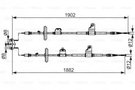Трос стояночного гальма задн Лів/Прав (1902мм/1886мм) CHEVROLET TRAX 1.4-1.8 12.12 Bosch 1987482562 Купити в Україні
