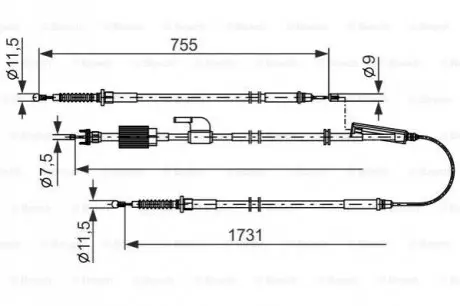Трос стояночного гальма середн (1731мм/755мм) OPEL ZAFIRA C 1.4-2.0D 10.11-07.19 Bosch 1987482804 Купити в Україні