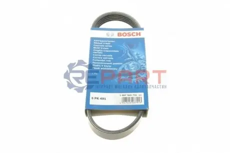 Поліклиновий ремінь (5PK491) AUDI A1 SEAT ALHAMBRA, IBIZA IV, IBIZA IV SC, IBIZA IV ST SKODA FABIA II VW BEETLE, CC B7, EOS, GOLF PLUS V, GOLF V, GOLF VI, JETTA III, JETTA IV 1.4-1.4H 11.05-07.18 Bosch 1987945731 Купити в Україні