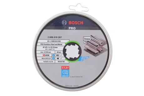 (к-кт 10шт) Круг отрезной 125x1x22,23 мм X-LOCK Standard for Inox Bosch 2608619267
