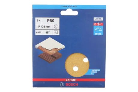 Шлифовальная бумага EXPERT P80 Ø125 мм (5шт) Bosch 2 608 900 805