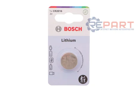 Батарейки лiтiєвi BATTERY coin CR2016 1 шт. Bosch 8594162800421