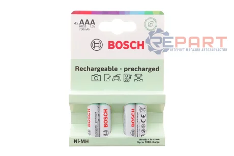 Батарейки акумуляторнi BATTERY NiMh ААА (HR03) 700 mАh зарядженi 4 шт. Bosch 8594162800568