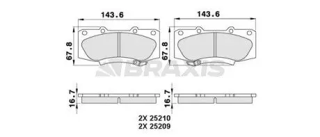 Колодки гальмівні (передні) Toyota Hilux 2.5-4.0 d-4d 04 BRAXIS AA0277 Купити в Україні