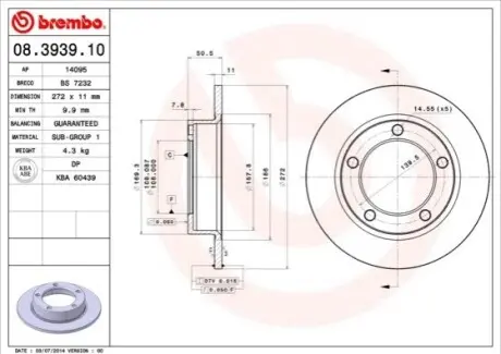 Диск гальмівний передн Лів/Прав CHEVROLET NIVA LADA NADESCHDA, NIVA, SAMARA 1.5-1.9D 12.76 BREMBO 08.3939.10 Купити в Україні