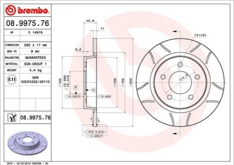 Диск тормозной BREMBO 08.9975.76