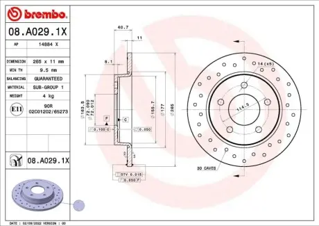 Гальмівний диск BREMBO 08A0291X