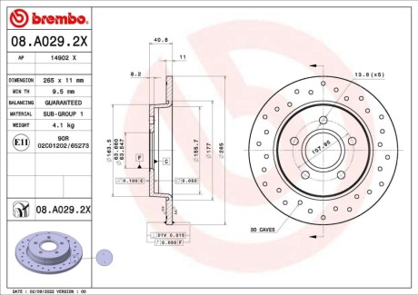 Диск гальмівний (задній) Ford Focus/C-Max 04- (265x11) PRO BREMBO 08A0292X