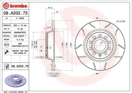 Диск гальмівний задн Лів/Прав AUDI A3, Q3 SEAT ALHAMBRA, ALTEA, ALTEA XL, LEON, TOLEDO III SKODA OCTAVIA II, SUPERB II, YETI VW CC B7, EOS, GOLF PLUS V, GOLF V, GOLF VI 1.2-3.6 02.03 BREMBO 08A20275