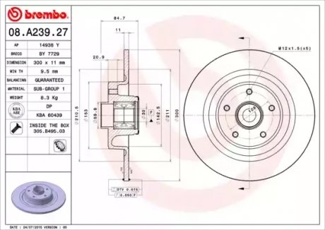 Гальмівний диск BREMBO 08A23927