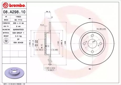 Тормозной диск BREMBO 08A29810 (фото 1)