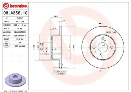 Тормозной диск BREMBO 08A35610