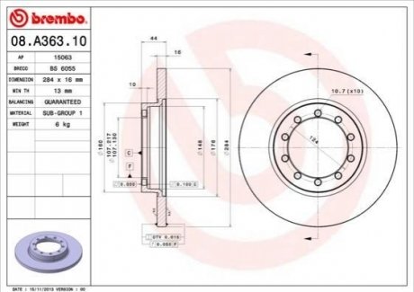 Тормозной диск BREMBO 08.A363.10 (фото 1)