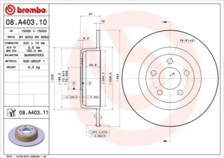 Тормозной диск BREMBO 08.A403.11 Купить в Украине