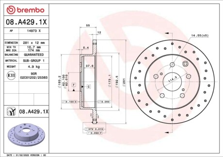 Диск тормозной (задний) Toyota RAV4 05- (281x12) BREMBO 08A4291X (фото 1)