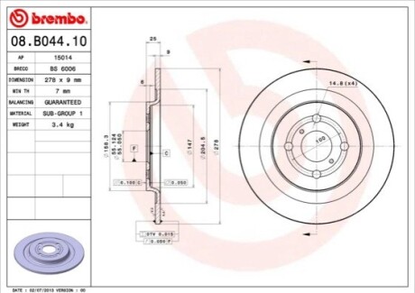 Тормозной диск BREMBO 08.B044.10