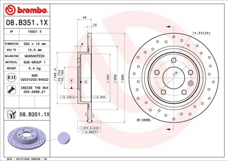 Диск тормозной (задний) Opel Astra J 09- (292x12) BREMBO 08B3511X