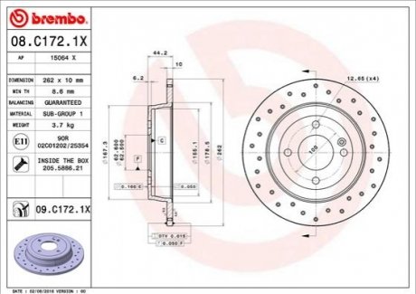 Диск гальмівний BREMBO 08C1721X (фото 1)