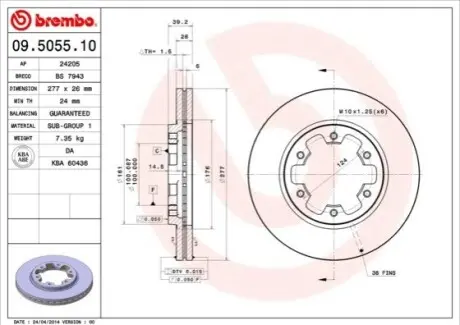 Диск гальмівний передн Лів/Прав FORD MAVERICK NISSAN NAVARA, PATHFINDER I, PATHFINDER II, PICK UP, TERRANO I, TERRANO II 2.4-3.3 01.86 BREMBO 09505510