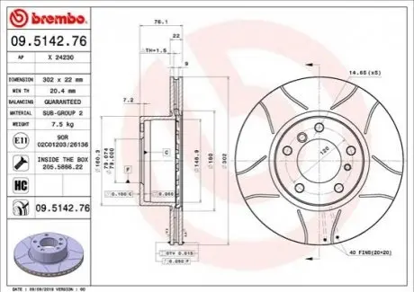 Тормозные диски BREMBO 09514276