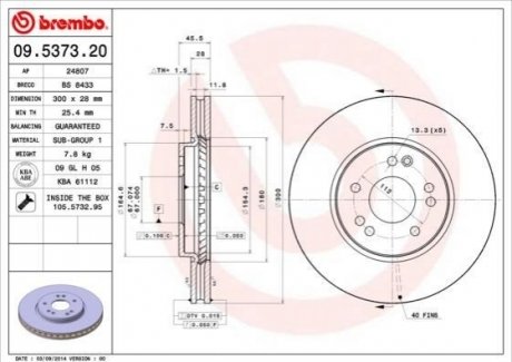 Тормозной диск BREMBO 09537320